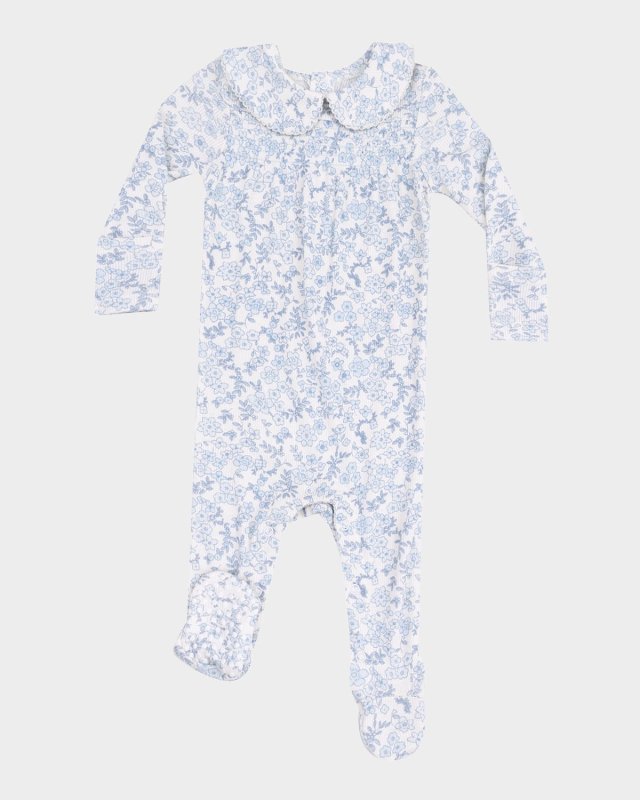 Girl's Blue Calico Floral Smocked Footie, Size Newborn-9